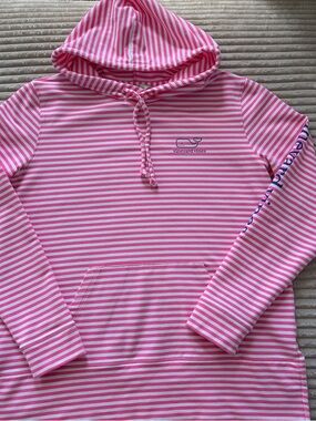 Vineyard Vines Pink & White Striped Long Sleeve Hoodie Small